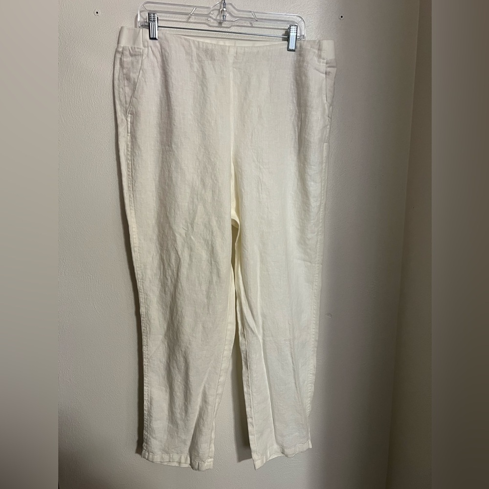 J. JILL Classic 100% Linen Pull On Straight Leg Casual Pants White Women's Sz L
